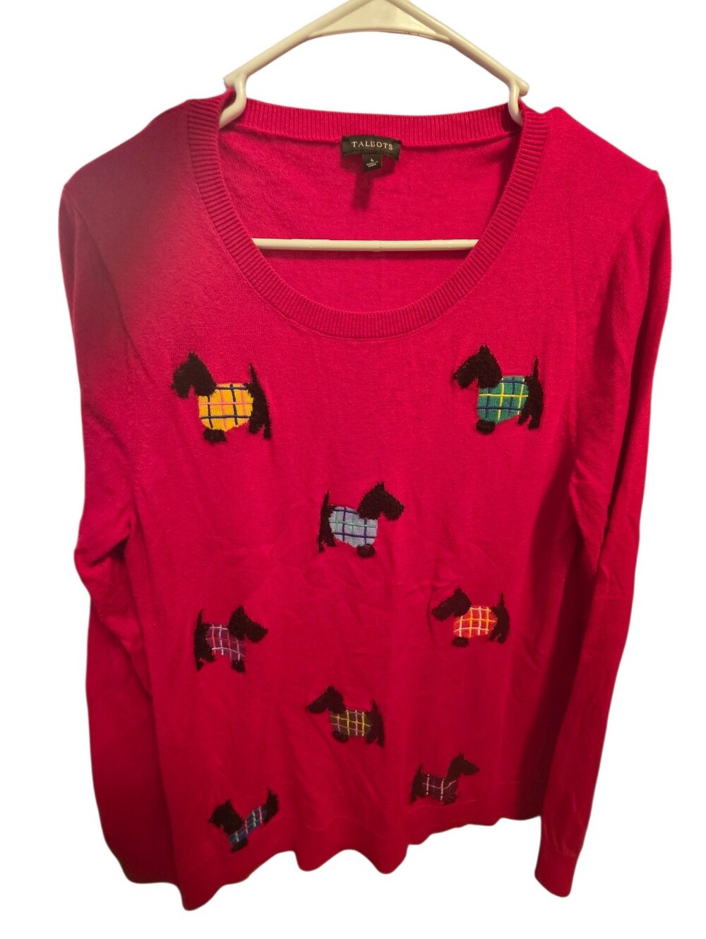 Talbots Red Crewneck Sweater with Embroidered Scottie Dogs